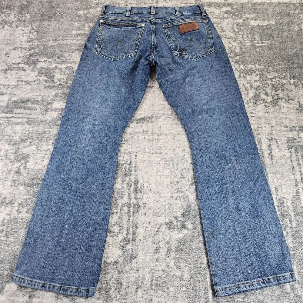 Wrangler Jeans Men 29x30 Blue Retro Bootcut Western Denim Pants Slim Cowboy